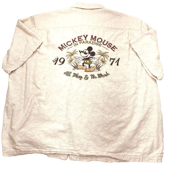 Disney Parks Hawaiian Shirt Mickey Mouse in Paradise Tan XXL Mens Beach Tiki - Picture 6 of 11